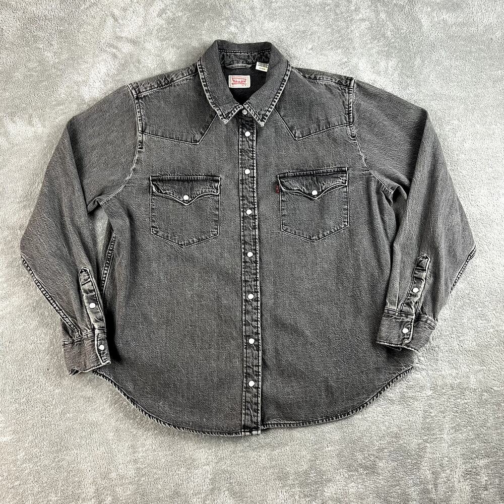 Levi Barstow Western Button Down Shirt‎ Women’s XL Grey Pearl Snap Cowboy Denim